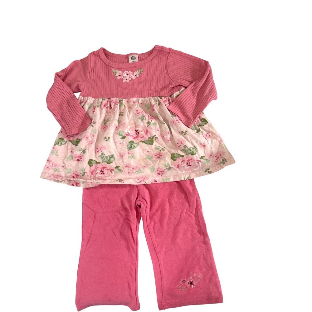 Gerber Toddler Girls 18M 2 Piece Pink Floral‎ Long-Sleeve Top & Pants Set